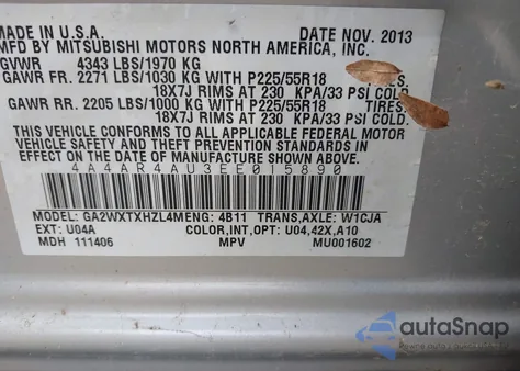 2014 Mitsubishi Outlander Sport Se from USA, damaged, VIN 4A4AR4AU3EE015890